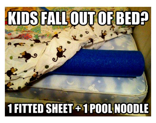 Pool noodles can be put under the covers/sheets to help keep a baby from ro